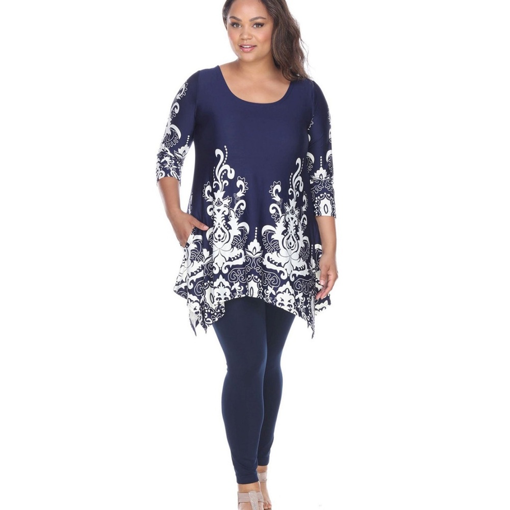 White Mark Navy White Tunic Top Long Plus Size 4X 18 20 Stretchy Flattering NWT - Picture 4 of 8